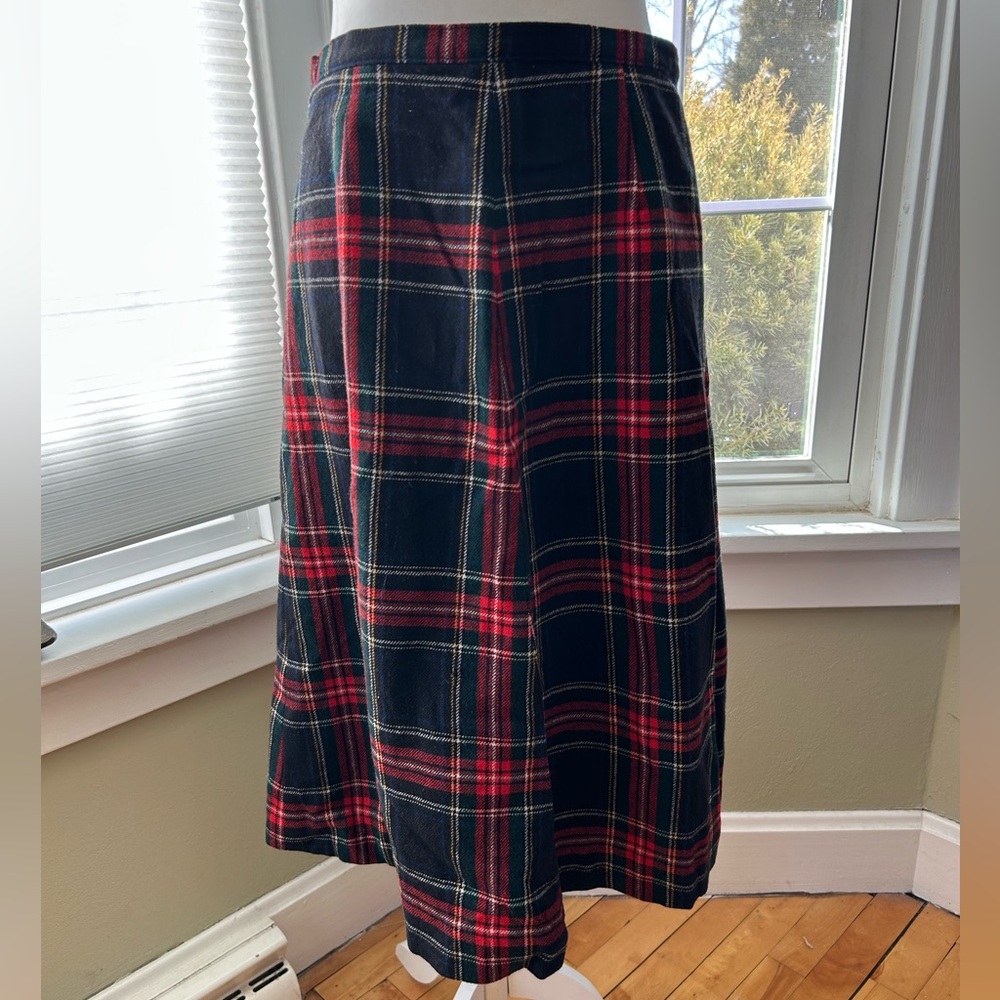 Vintage Pendleton Skirt 100% Wool Plaid A-Line Skirt in Red Navy Tartan Size 14